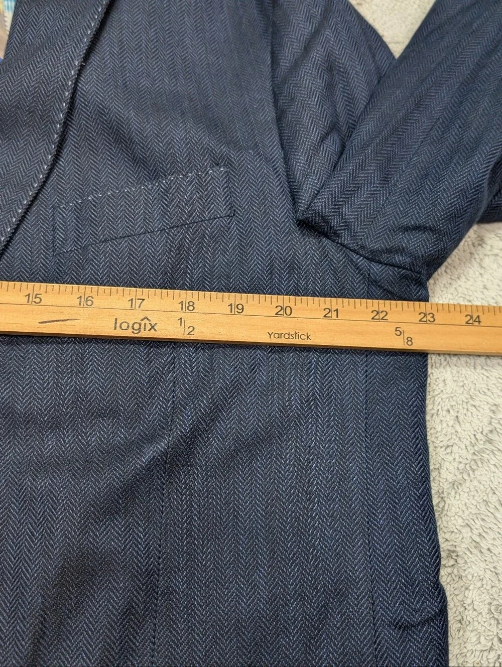 Robert Graham Jacket Mens 42R Blue Herringbone Linen Blend Unstructured Blazer